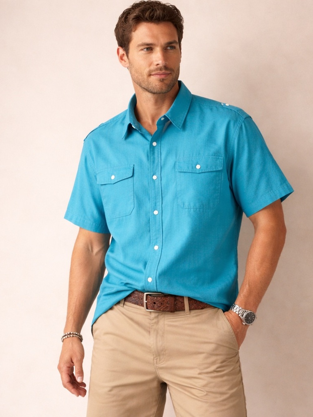 Paperdenim & Cloth Mens Teal Blue Short-Sleeve Button Up Lux Stretch Shirt Sz 4X